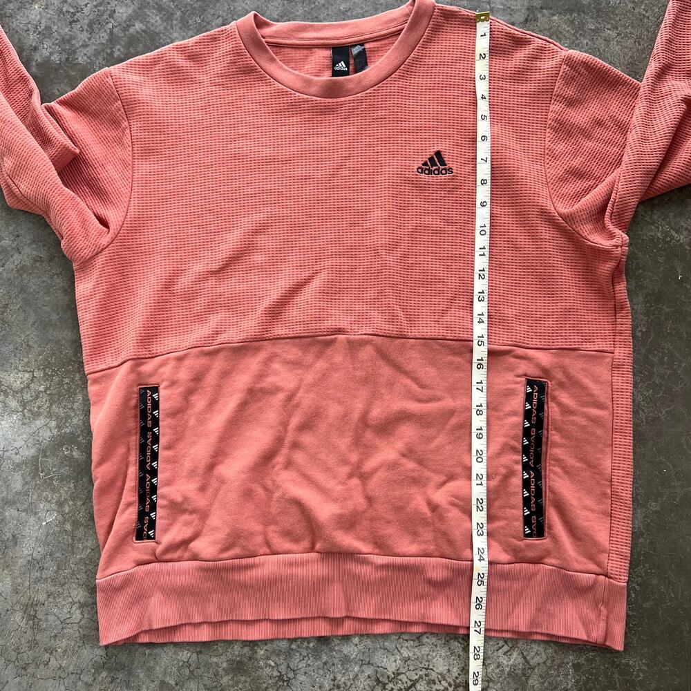 Adidas Waffle Knit Colorblock Crewneck Pullover Salmon Pink Large - Picture 8 of 9